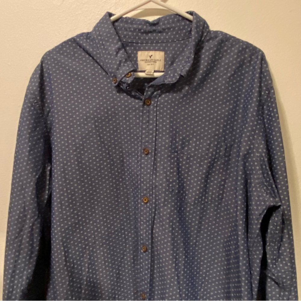 American Eagle Shirt Mens Size Xl Blue Long-sleeve Button Down Pocket